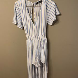 White and Blue Striped Romper